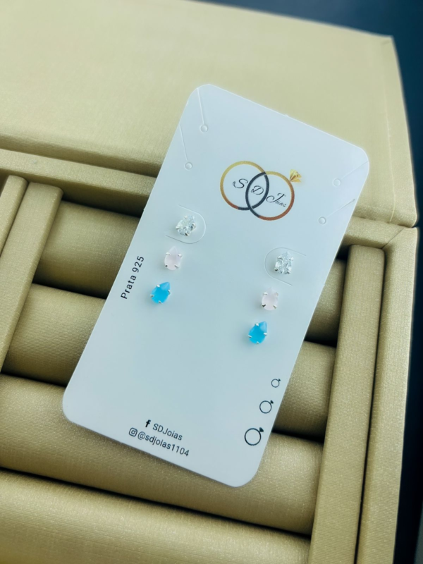 Trio Brinco Prata Gota