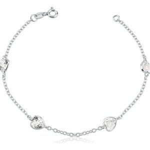Pulseira de prata 4 zircônia no elo coração